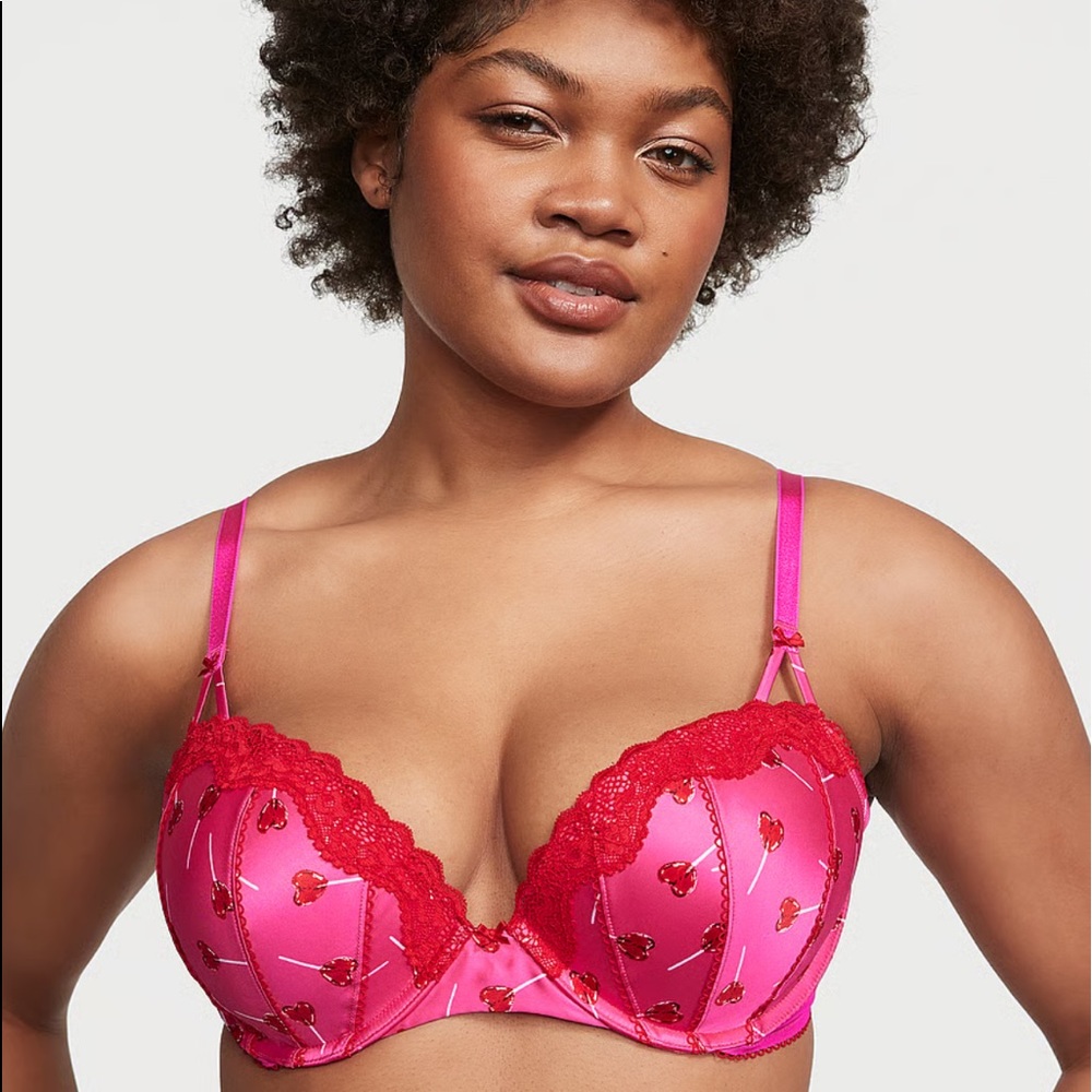 VICTORIA'S SECRET 38B LOLLIPOPS Flirty Lace-Trim Satin Push-Up Bra